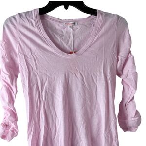 Sundry V-Neck Top Pima Cotton Womens Size 0 Pink Ruched 3/4 Sleeve Tee NWT